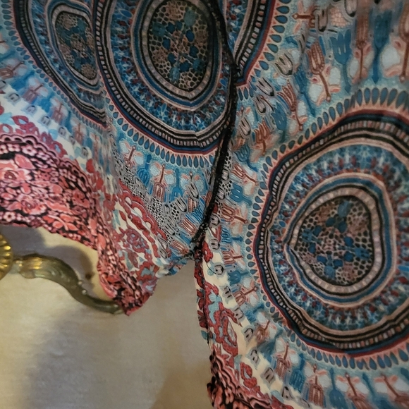 Lotus And Luna Women's Blue Red Mandala Kimono Coverup One Size - Picture 5 of 7